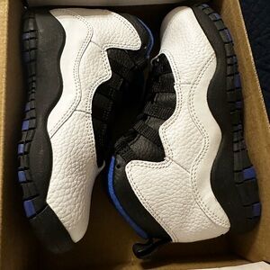 Jordan Retro Sneakers in White, Black, and Blue